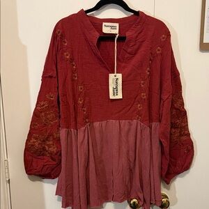 Savanna Jane Burgundy and Rose Embroidered Blouse